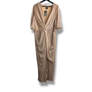 City Chic Lily Sparkle Maxi Dress Soft Blush Metallic Pleated XL US 22 00222664
